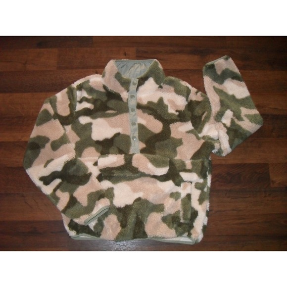 Mens Camo Fleece Pullover Jacket Quarter Snap Button Up Sherpa Medium - Picture 2 of 11